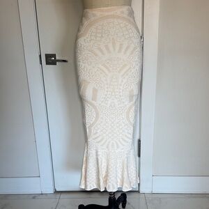 Ronny Kobo Knit Pencil Skirt Cream Textured Mermaid Hem Bodycon